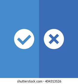 White yes or no vector sign. Blue background