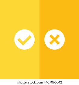 White Yes Or No Vector Sign. Yellow Background