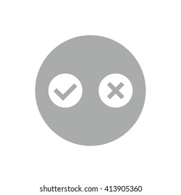 White yes or no vector sign. Gray circle. Gray button