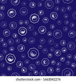 White Yin Yang Symbol der Harmonie und Balance Symbol isoliert nahtlose Muster auf blauem Hintergrund. Vektorillustration-Illustration