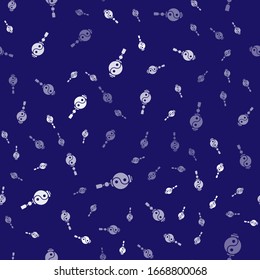 White Yin Yang symbol of harmony and balance icon isolated seamless pattern on blue background.  Vector Illustration