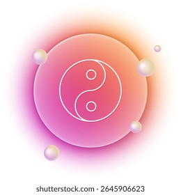 Símbolo Yin Yang branco de harmonia e equilíbrio ícone isolado no fundo branco. Fundo de círculo gradiente laranja e rosa. Vetor