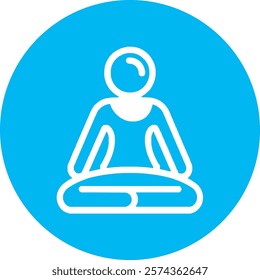 A white yoga pose icon, depicting a serene figure in a meditative or balanced position, is centered on a light blue circular background. The pastel blue conveys calmness, mindfulness, and modern elega