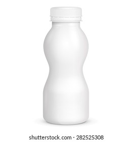 White Yogurt Milk Plastic Bottle. Illustration Isolated On White Background. Mock Up Template Ready For Your Design. Vector EPS10