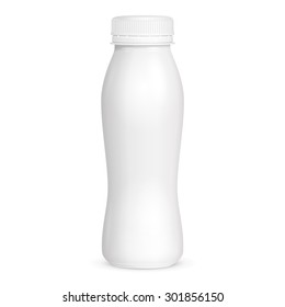 White Yogurt Milk Plastic Bottle. Illustration Isolated On White Background. Mock Up Template Ready For Your Design. Vector EPS10