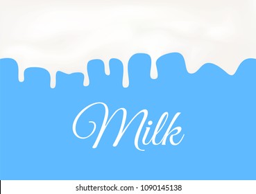 White yummy milk or cream splash isolated on blue background. Vector illustration.