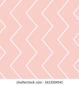 White zig zags on pale pink background seamless pattern for Valentine's Day, wedding, birthday etc. Flat style. Minimalist, simple. Can be used as a wallpaper, wrapping paper, textile print.