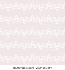 White zigzag waves on a pinkish background, textured. Seamless vector pastel pattern for background, textile