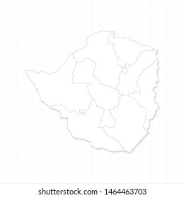 White Zimbabwe map and grid vector. Thin gray outline on white background. EPS10.