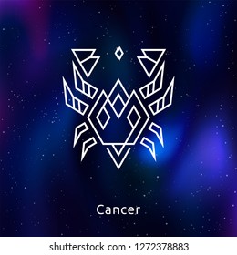 White Zodiac Vector Line icons on gradient space background with stars.  For logo design, interior design, mobile interface and web design, for printables and social media, for posters and t-shirts.