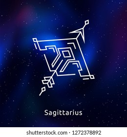 White Zodiac Vector Line icons on gradient space background with stars.  For logo design, interior design, mobile interface and web design, for printables and social media, for posters and t-shirts.