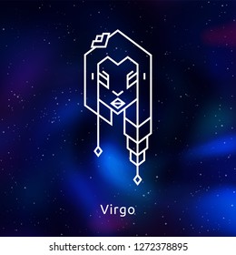 White Zodiac Vector Line icons on gradient space background with stars.  For logo design, interior design, mobile interface and web design, for printables and social media, for posters and t-shirts.