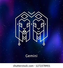 White Zodiac Vector Line icons on gradient space background with stars.  For logo design, interior design, mobile interface and web design, for printables and social media, for posters and t-shirts.