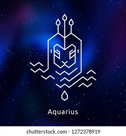 White Zodiac Vector Line icons on gradient space background with stars.  For logo design, interior design, mobile interface and web design, for printables and social media, for posters and t-shirts.