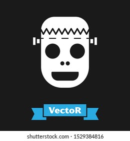 White Zombie mask icon isolated on black background. Happy Halloween party.  Vector Illustration