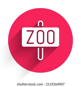 White Zoo park icon isolated with long shadow. Red circle button. Vector