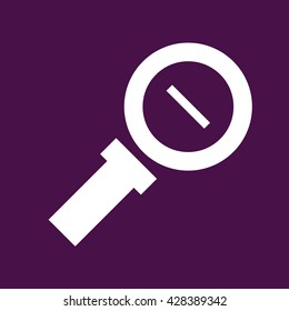 White zoom out icon vector. Purple background