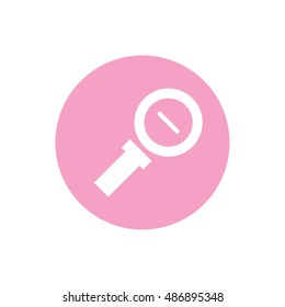 White zoom out icon vector. Magnifying glass icon. Pink circle. Pink button