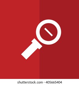 White zoom out vector icon. Red background