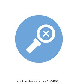 White zoom in vector icon. Blue circle. Blue button