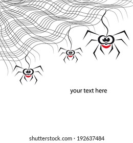 white-and-black background with spiderweb and cartoon spider