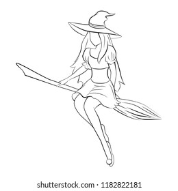 A white-and-white depiction of Halloween witches.