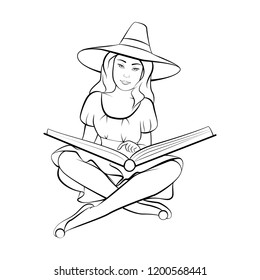 A white-and-white depiction of Halloween witches.