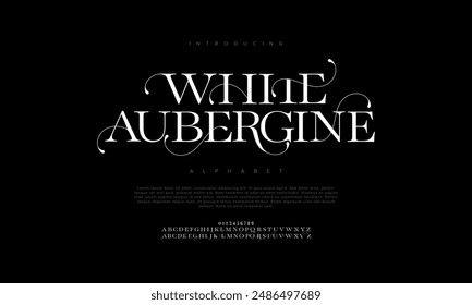 Whiteauberg letras y números de alfabeto elegantes de lujo premium. tipografía de boda Antiguas classic serif font decorativo vintage retro. Ilustración vectorial creativa