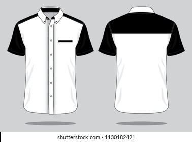 White-Black Dress Shirts With One Pocket Design On Gray Background.
Front and Back View, Vector File