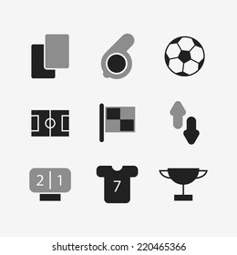 White-black football icons set. Isolated on white background. Vector illustration, eps 8.