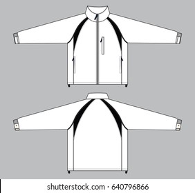White-Black Jacket with Multi Pockets Design on Gray Background. Front and Back View