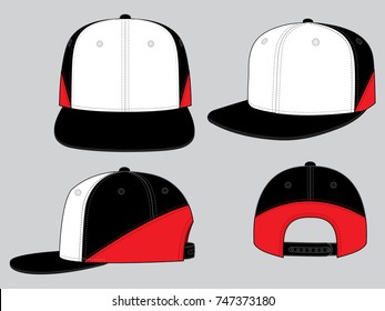White-Black-Red Hip Hop Cap With Adjustable Snap Back Closure Design On Grey Background.