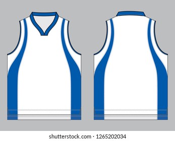 White-Blue Basketball Tank Top Design on Gray Background.Front and Back View, Vector File.