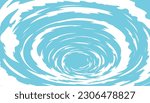 White-blue flat background with cloud swirl or whirlpool. Spiral tunnel. Vector image in manga and anime style.