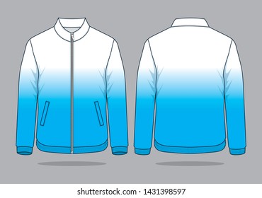 White-Blue Jacket With Gradient Style Design On Gray Background.Front And Back View, Vector