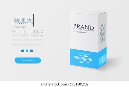 White-blue pills box. Box mock-up. Medical blank cardboard. Mockup. Card box packaging. 3D illustration. Mockup template ready for your design.