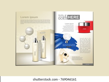 White,blue and red cosmetic products for brochure or catalog