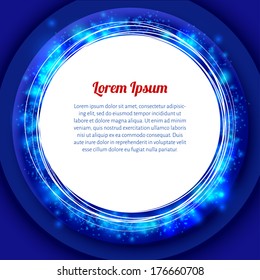 white-blue round frame with blue glow and text
