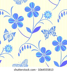 White-blue seamless floral pattern. Vector.