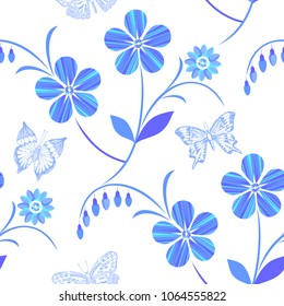 White-blue seamless floral pattern. Vector.