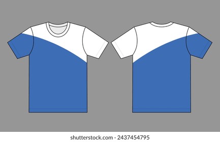 White-Blue Short Sleeves T-Shirt Design On Gray Background.Front and Back View, Vector File