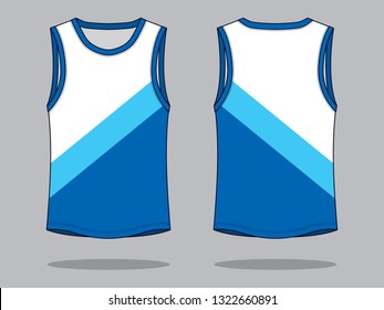  White-Blue Tank Tops Design On Gray Background.Front And Back View, Vector FIle.