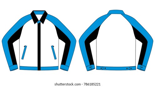 White-Blue-Black Baseball Jacket Design on White Background. Front and Back Views, Vector File