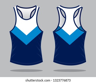 White-Blue-Navy Tank Top Design on Gray Background.Front and Back View, Vector File.