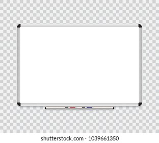 Whiteboard background frame with eraser whiteboard, color markers. Vector illustration