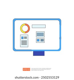 Pizarra con gráficos, gráficos y datos para reuniones de negocios, presentaciones y lluvia de ideas. Concepto de planificación, estrategia y progreso