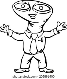 whiteboard drawing - alien businessman