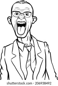 whiteboard drawing - angry businessman with tongue out