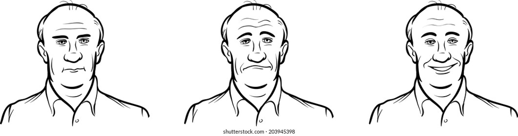 whiteboard drawing - bald guy face three expressions