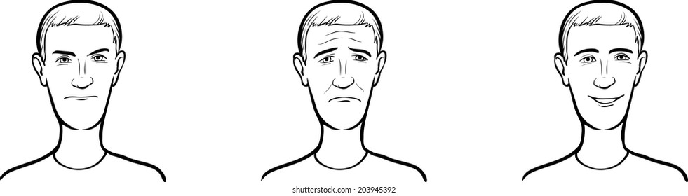 whiteboard drawing - bearded guy face three expressions